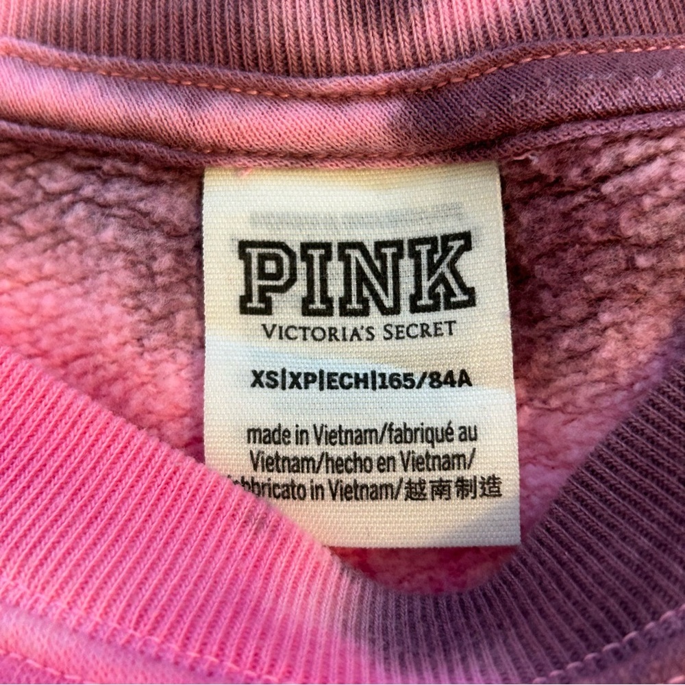 NEW Pink Tie Dye Crewneck Sweatshirt Sparkle Graphic Extra Small XS - Picture 5 of 5